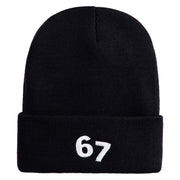 Six Seven Numbers Meme Logo Embroidered 12 Inch Solid Long Beanie Made in USA - Black OSFM