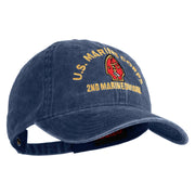 U.S. Marine Corps 2nd Marine Division Embroidered Washed Solid Pigment Dyed Cotton Twill Brass Buckle Cap - Navy OSFM