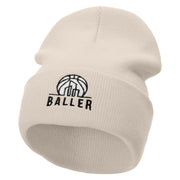 Baller Embroidered 12 Inch Long Knitted Beanie - Birch OSFM