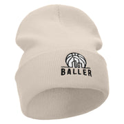 Baller Embroidered 12 Inch Long Knitted Beanie - Birch OSFM