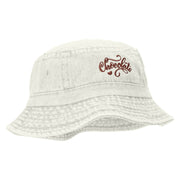 Hand Written Chocolate Embroidered Bucket Hat - White OSFM