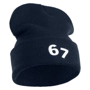 Six Seven Numbers Meme Logo Embroidered 12 Inch Solid Long Beanie Made in USA - Navy OSFM