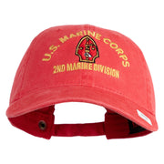 U.S. Marine Corps 2nd Marine Division Embroidered Washed Solid Pigment Dyed Cotton Twill Brass Buckle Cap - Red OSFM