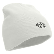 Ambulance Truck Embroidered 8 Inch Short Beanie - White OSFM