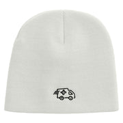 Ambulance Truck Embroidered 8 Inch Short Beanie - White OSFM