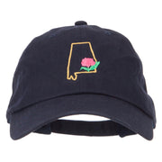 Alabama Camellia with Map Embroidered Unstructured Washed Cap