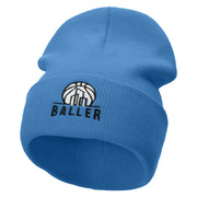 Baller Embroidered 12 Inch Long Knitted Beanie - Sky-Blue OSFM