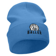 Baller Embroidered 12 Inch Long Knitted Beanie - Sky-Blue OSFM