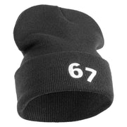 Six Seven Numbers Meme Logo Embroidered 12 Inch Solid Long Beanie Made in USA - Dark Grey OSFM