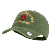 U.S. Marine Corps 2nd Marine Division Embroidered Washed Solid Pigment Dyed Cotton Twill Brass Buckle Cap - Olive OSFM