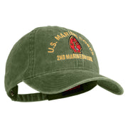 U.S. Marine Corps 2nd Marine Division Embroidered Washed Solid Pigment Dyed Cotton Twill Brass Buckle Cap - Olive OSFM