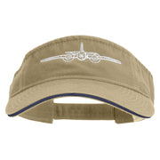 US Aircraft Embroidered Pro Style Cotton Twill Washed Visor - Khaki-Navy OSFM