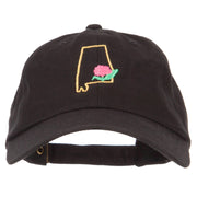 Alabama Camellia with Map Embroidered Unstructured Washed Cap