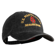 U.S. Marine Corps 2nd Marine Division Embroidered Washed Solid Pigment Dyed Cotton Twill Brass Buckle Cap - Black OSFM
