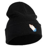 Praying Hands Iron on Embroidered Patched 12 Inch Long Knitted Beanie - Black OSFM