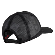 USA Flag Fire Silver Red Patched Solid Cotton Twill 5 panel Mesh Back Cap - Black OSFM