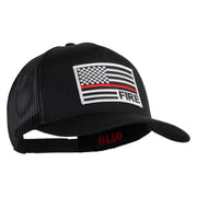 USA Flag Fire Silver Red Patched Solid Cotton Twill 5 panel Mesh Back Cap - Black OSFM