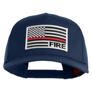 USA Flag Fire Silver Red Patched Solid Cotton Twill 5 panel Mesh Back Cap - Navy OSFM