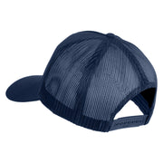 USA Flag Fire Silver Red Patched Solid Cotton Twill 5 panel Mesh Back Cap - Navy OSFM