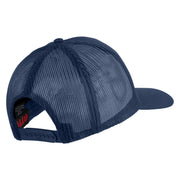 USA Flag Fire Silver Red Patched Solid Cotton Twill 5 panel Mesh Back Cap - Navy OSFM