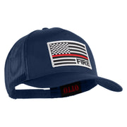 USA Flag Fire Silver Red Patched Solid Cotton Twill 5 panel Mesh Back Cap - Navy OSFM