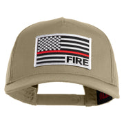 USA Flag Fire Silver Red Patched Solid Cotton Twill 5 panel Mesh Back Cap - Khaki OSFM