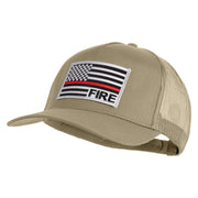 USA Flag Fire Silver Red Patched Solid Cotton Twill 5 panel Mesh Back Cap - Khaki OSFM