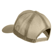 USA Flag Fire Silver Red Patched Solid Cotton Twill 5 panel Mesh Back Cap - Khaki OSFM