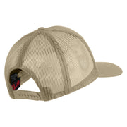 USA Flag Fire Silver Red Patched Solid Cotton Twill 5 panel Mesh Back Cap - Khaki OSFM