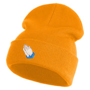 Praying Hands Iron on Embroidered Patched 12 Inch Long Knitted Beanie - Yellow OSFM