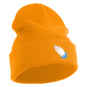 Praying Hands Iron on Embroidered Patched 12 Inch Long Knitted Beanie - Yellow OSFM