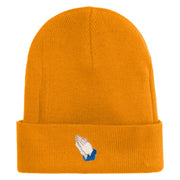 Praying Hands Iron on Embroidered Patched 12 Inch Long Knitted Beanie - Yellow OSFM