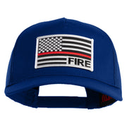 USA Flag Fire Silver Red Patched Solid Cotton Twill 5 panel Mesh Back Cap - Royal OSFM