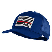 USA Flag Fire Silver Red Patched Solid Cotton Twill 5 panel Mesh Back Cap - Royal OSFM