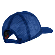 USA Flag Fire Silver Red Patched Solid Cotton Twill 5 panel Mesh Back Cap - Royal OSFM