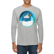 Winter NIght Background Graphic Long Sleeve Crewneck Tee - Heather-Grey XS