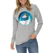 Winter NIght Background Graphic Long Sleeve Crewneck Tee - Heather-Grey XS