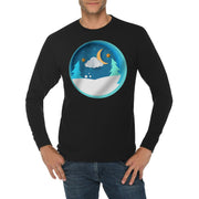 Winter NIght Background Graphic Long Sleeve Crewneck Tee - Black XS