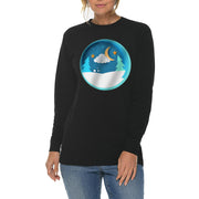 Winter NIght Background Graphic Long Sleeve Crewneck Tee - Black XS