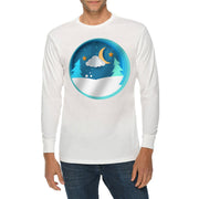 Winter NIght Background Graphic Long Sleeve Crewneck Tee - White XS