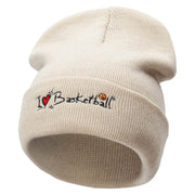 I Love Basketball Embroidered 12 Inch Long Knitted Beanie - Birch OSFM