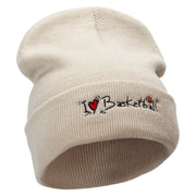 I Love Basketball Embroidered 12 Inch Long Knitted Beanie - Birch OSFM