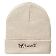 I Love Basketball Embroidered 12 Inch Long Knitted Beanie - Birch OSFM