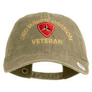 3rd Marine Division Veteran Embroidered Washed Solid Pigment Dyed Cotton Twill Brass Buckle Cap - Khaki OSFM