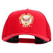 Licensed US Navy Circle Emblem Embroidered Flexfit Mesh Trucker Cap - Red OSFM