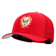 Licensed US Navy Circle Emblem Embroidered Flexfit Mesh Trucker Cap - Red OSFM