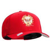 Licensed US Navy Circle Emblem Embroidered Flexfit Mesh Trucker Cap - Red OSFM