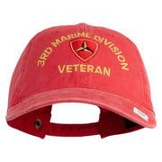 3rd Marine Division Veteran Embroidered Washed Solid Pigment Dyed Cotton Twill Brass Buckle Cap - Red OSFM
