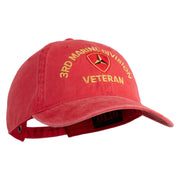 3rd Marine Division Veteran Embroidered Washed Solid Pigment Dyed Cotton Twill Brass Buckle Cap - Red OSFM