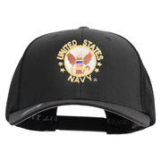 Licensed US Navy Circle Emblem Embroidered Flexfit Mesh Trucker Cap - Black OSFM